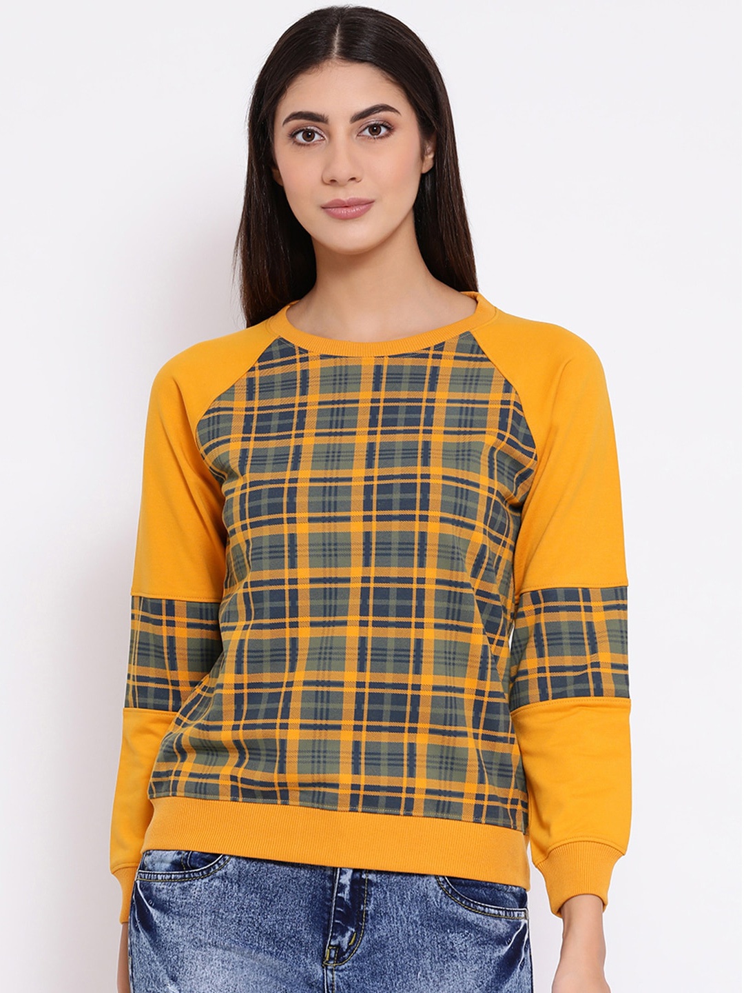 

Moda Elementi Checked Round Neck Sweatshirt, Yellow