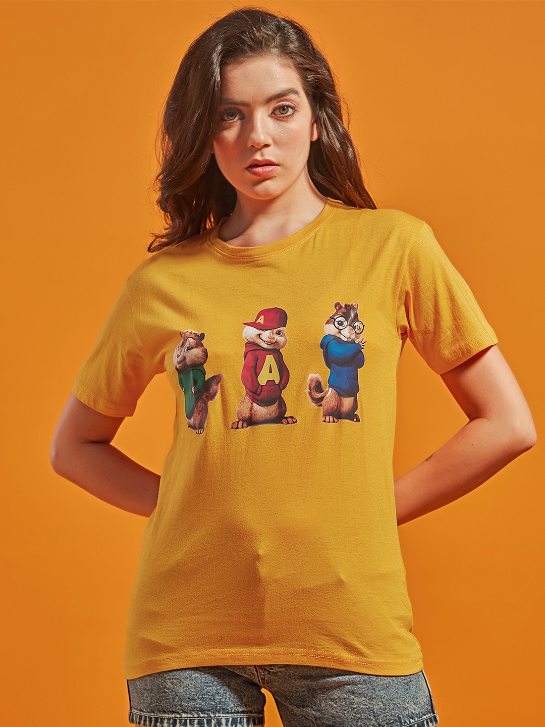 

STHULAS Typography Printed Cotton T-shirt, Yellow