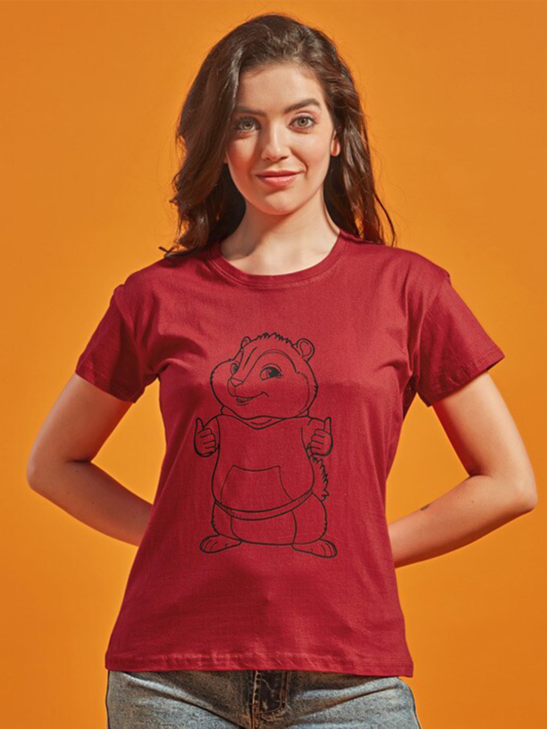 

STHULAS Round Neck Short Sleeves Graphic Printed Regular Fit Cotton T-shirt, Maroon