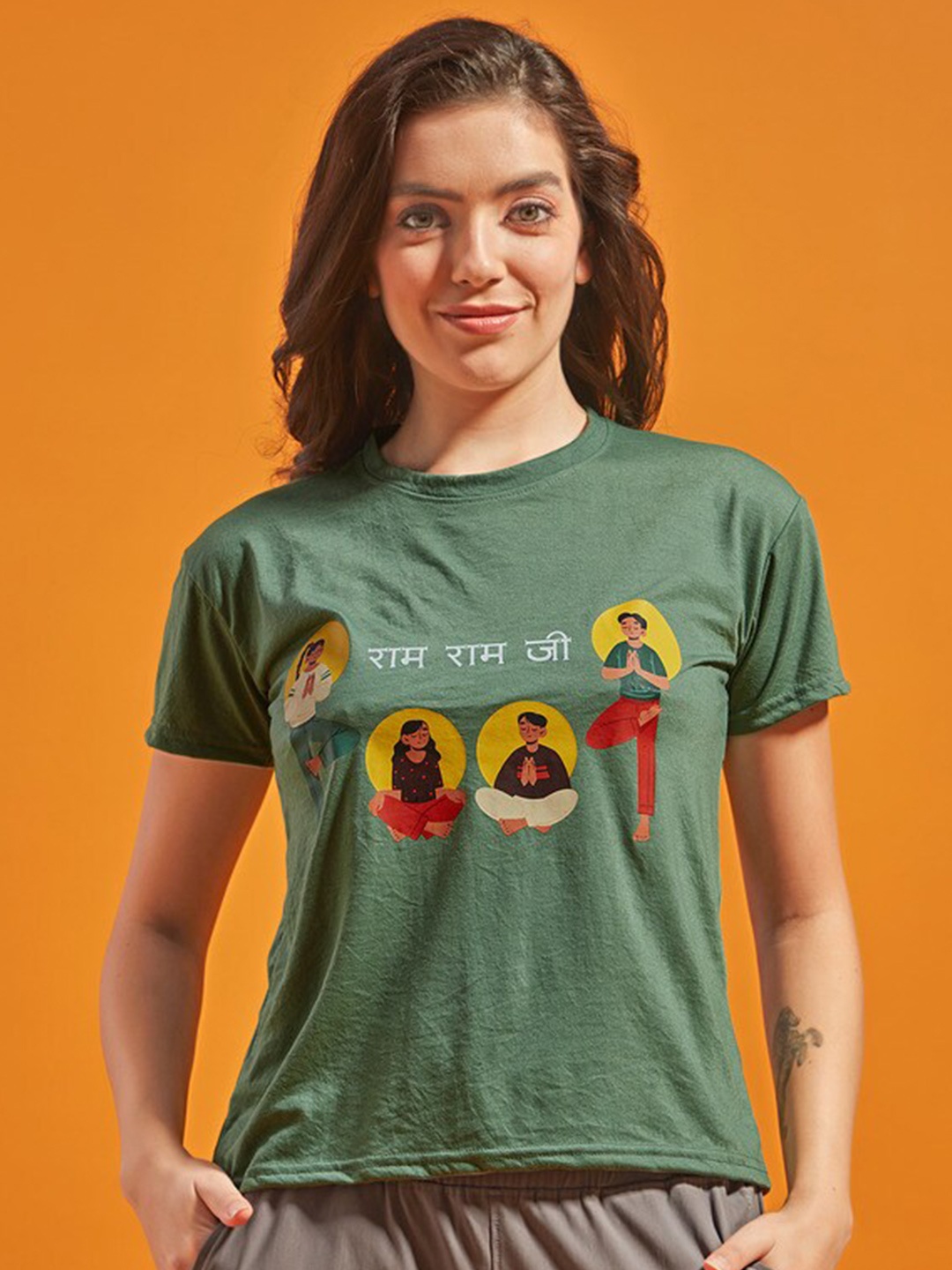 

STHULAS Graphic Printed Cotton T-shirt, Green