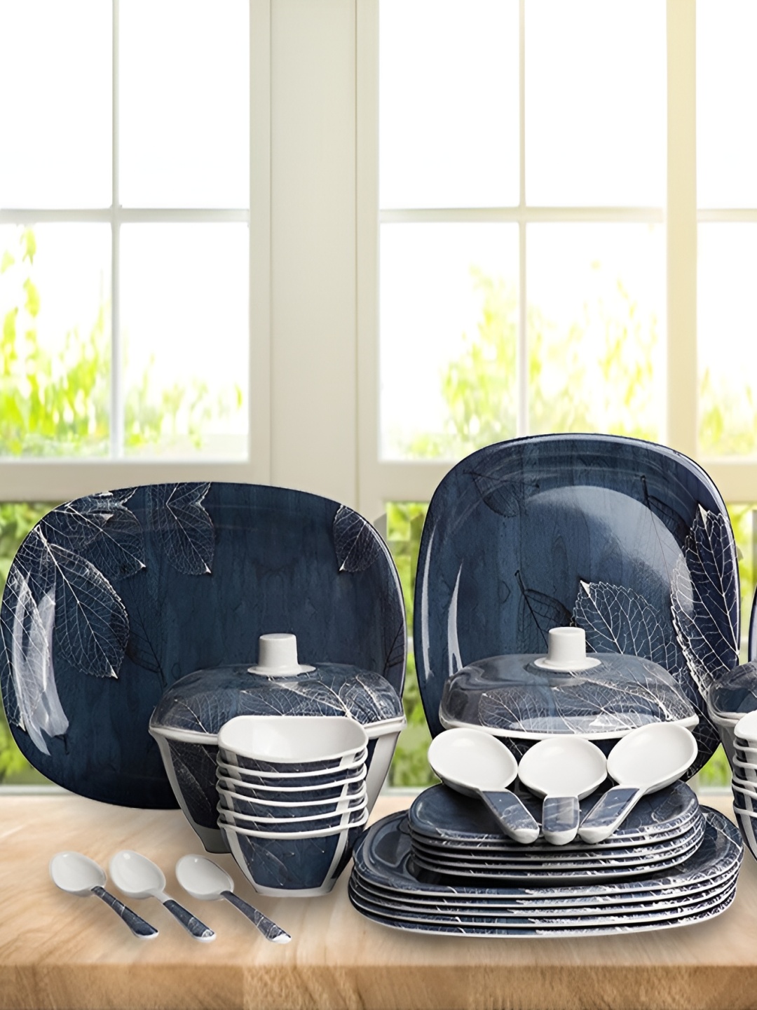 

Bataniya Blue 40Pcs Floral Printed Melamine Dishwasher Safe Glossy Dinner Set
