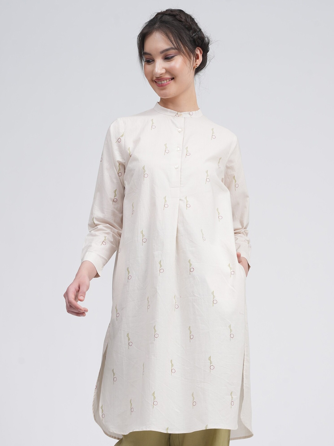 

Saltpetre Printed Organic Cotton Mandarin Collar Tunic, Cream