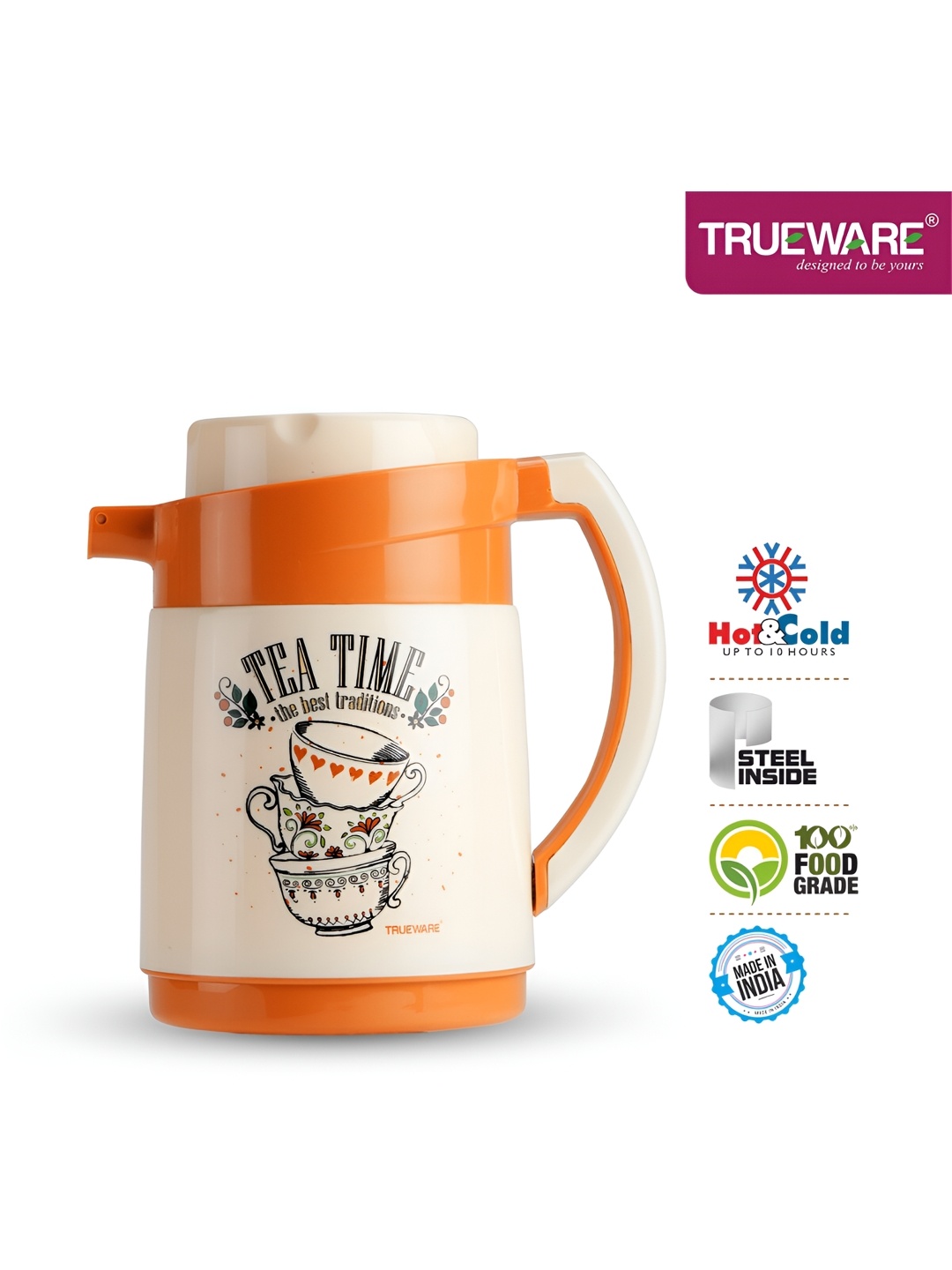

Trueware White & Orange Typography Printed Flask 750ml