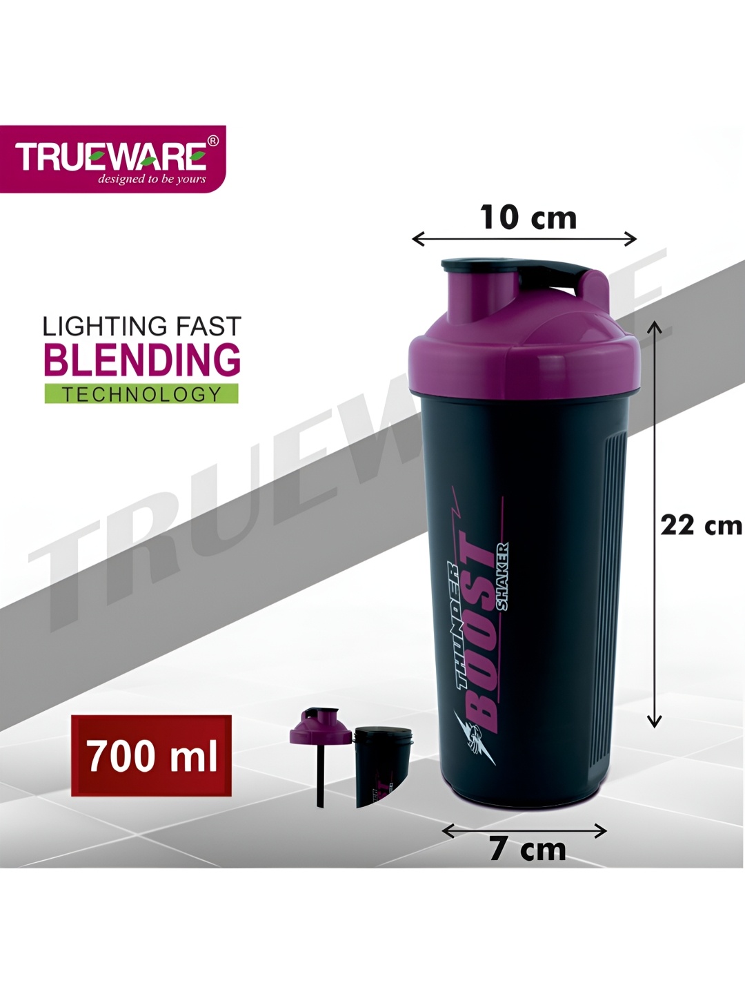 

Trueware Purple & Black Shaker Water Bottle 700 ml