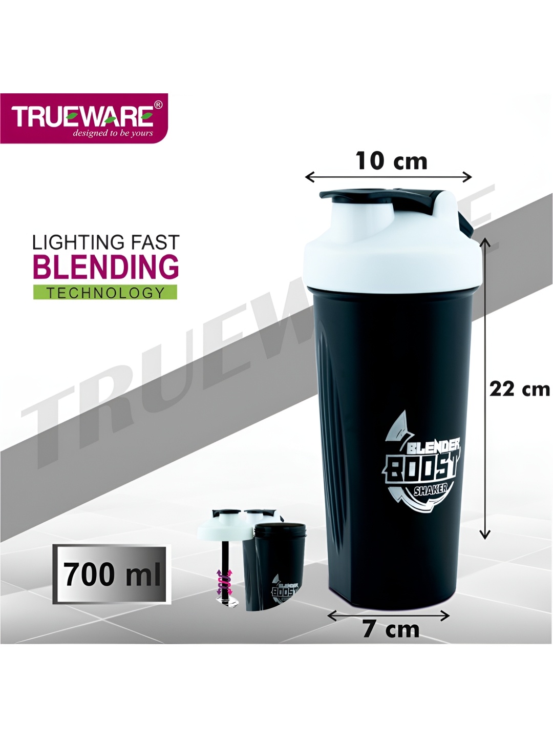 

Trueware White & Black Shaker Water Bottle 700 ml
