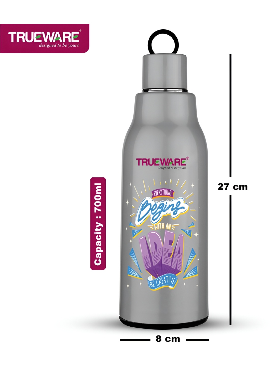 

Trueware Grey Typography Printed Water Bottle 700 ML