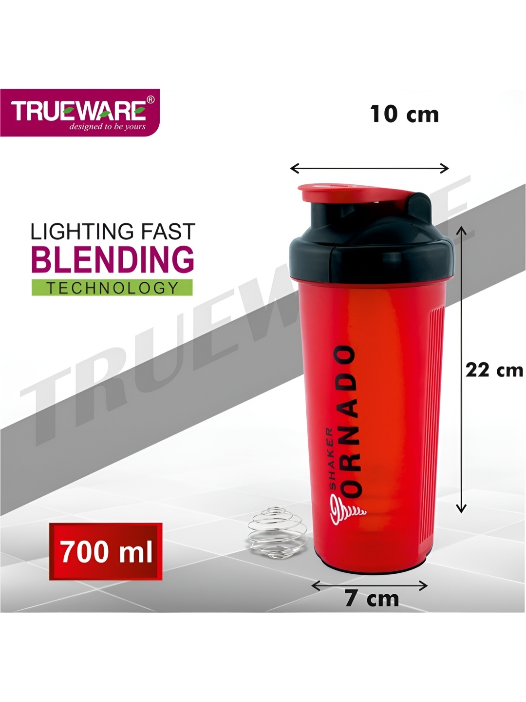 

Trueware Red & Black Typography Printed Shaker Water Bottle 700 ml