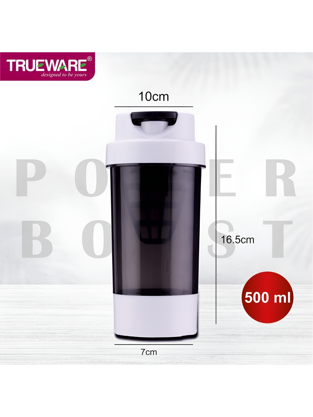 

Trueware White Plastic Shaker Water Bottle 500 ml