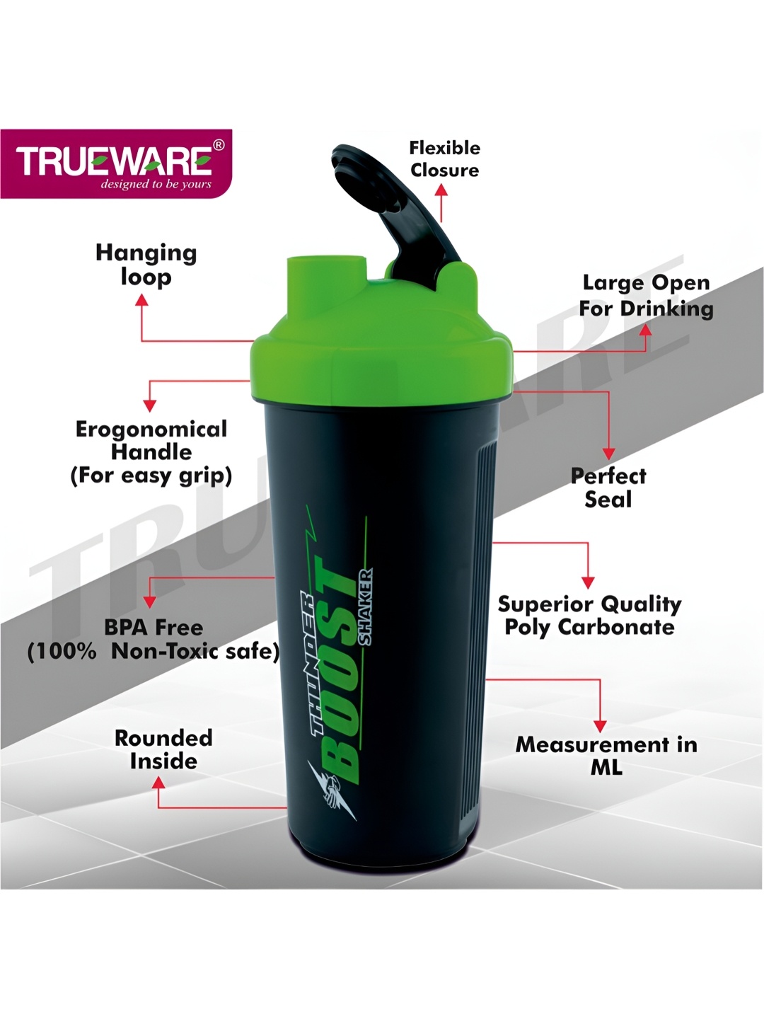 

Trueware Black & Green 2 Pcs Water Bottles 700 ML