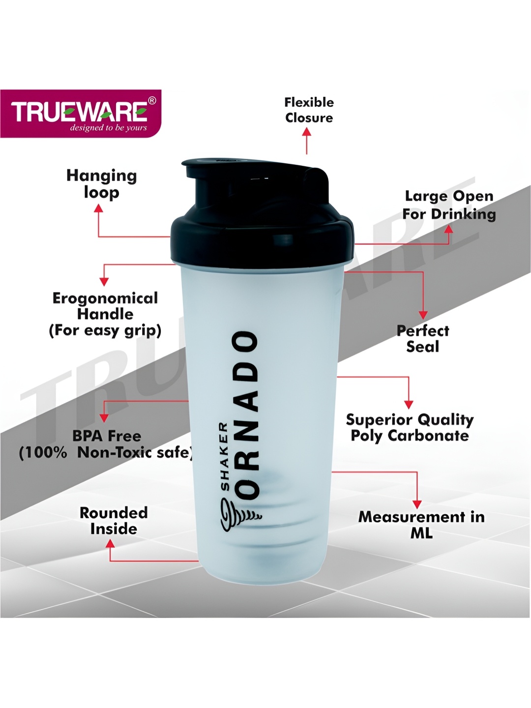

Trueware Transparent Sipper Plastic Water Bottle, Black