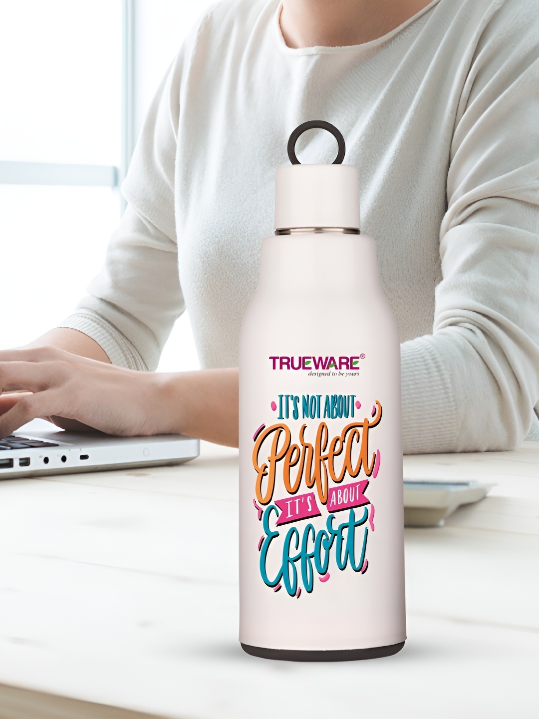 

Trueware White Typography Printed Stainless Steel Water Bottle 700 ML