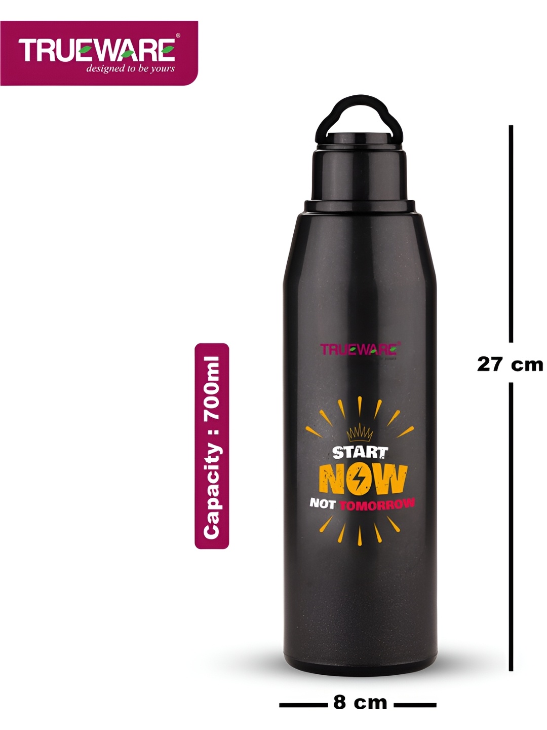 

Trueware Black Typography Printed Water Bottle 700 ML