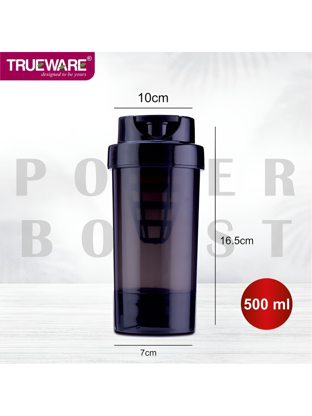 

Trueware Black Plastic Shaker Water Bottle 500 ml