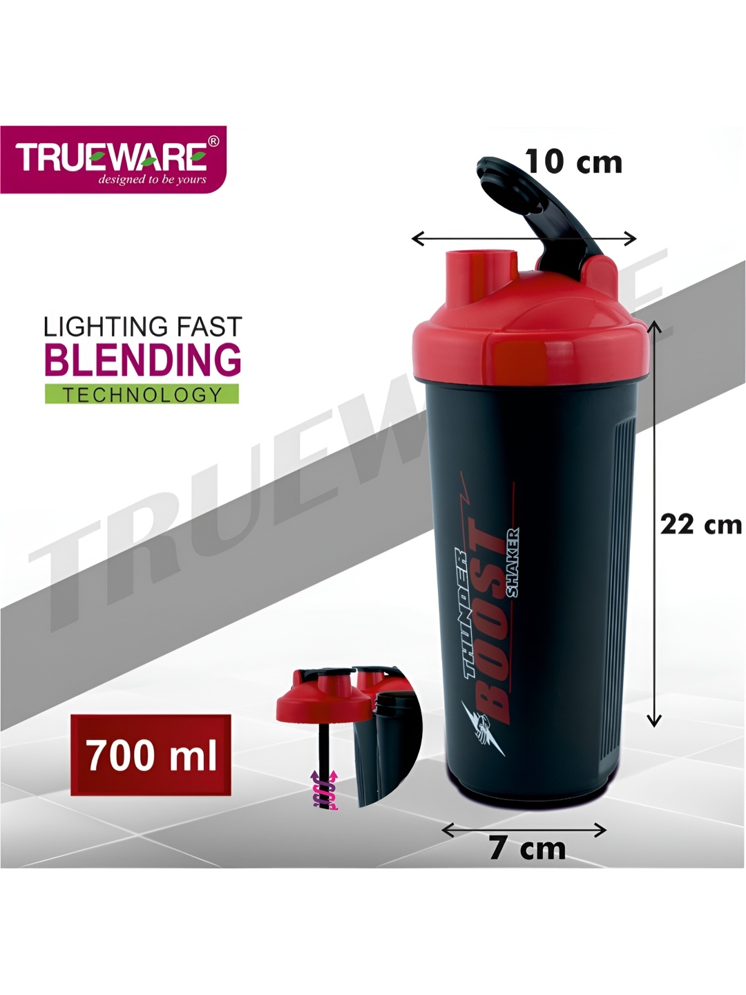 

Trueware Red Plastic Shaker Water Bottle 700 ml