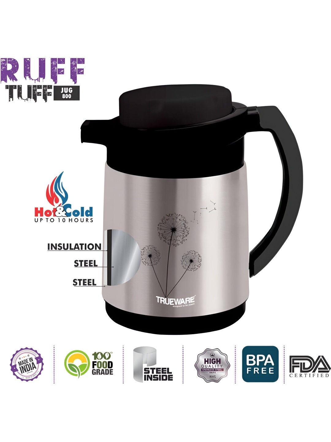 

Trueware Silver-Toned Single Stainless Steel Water Flask