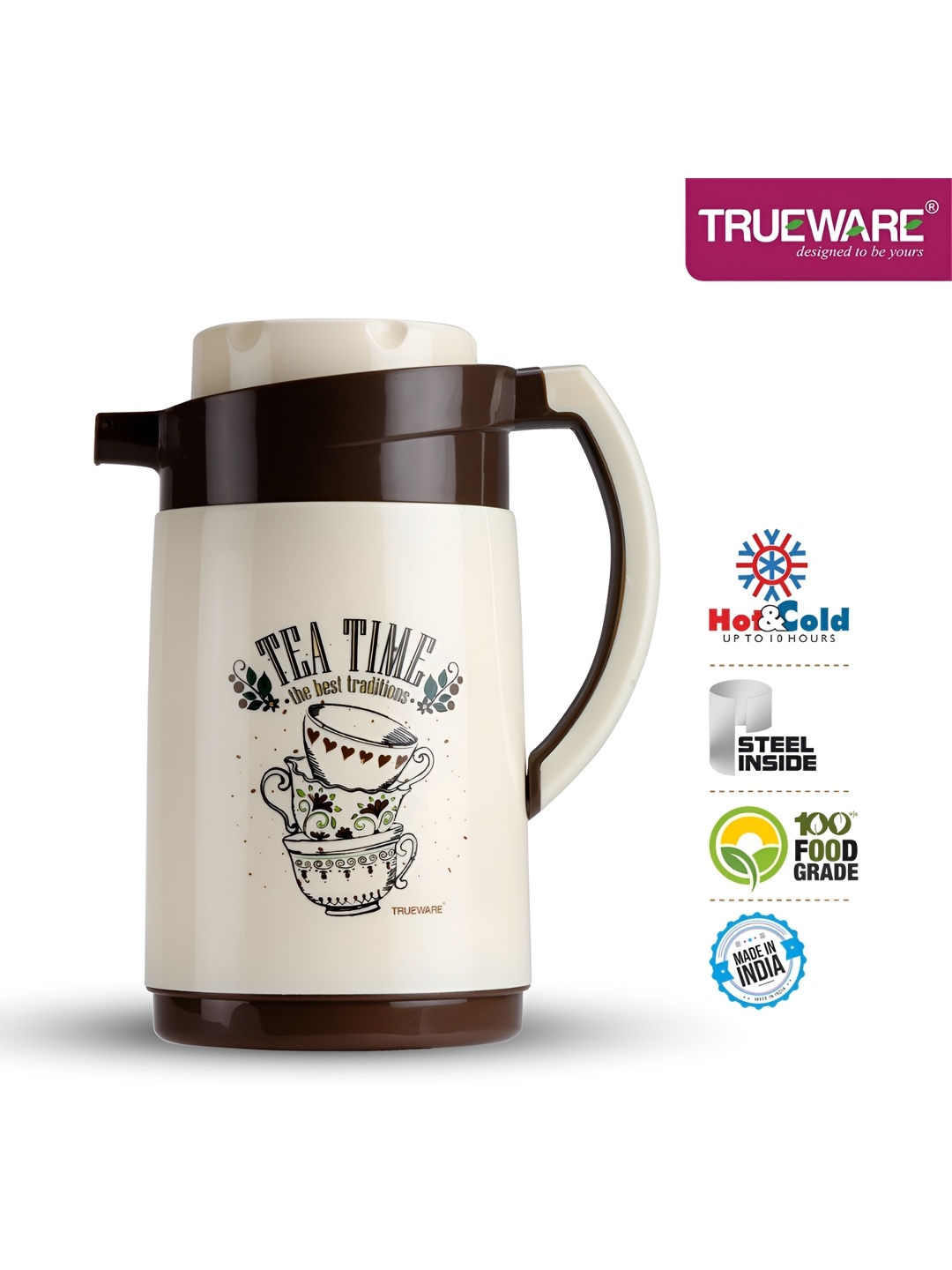 

Trueware Brown & Cream Typography Printed Leak Proof Flask Water Bottle 1.2 L