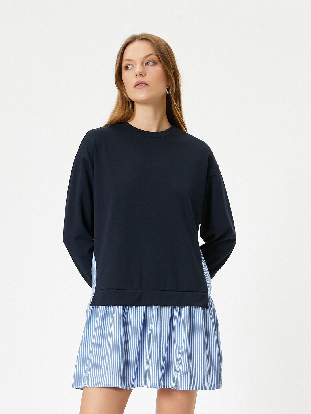 

Koton Round Neck A-Line Mini Dress, Navy blue