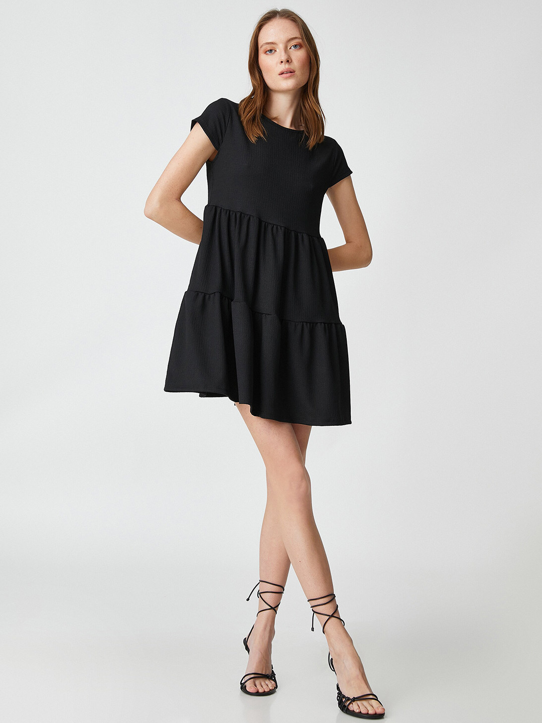 

Koton Round Neck Fit & Flare Dress, Black