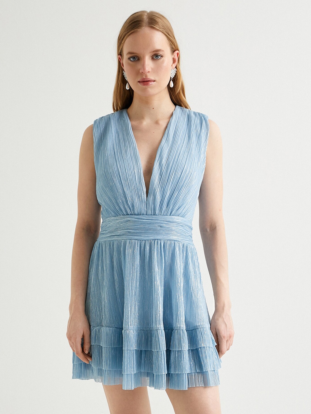 

Koton V Neck Sleeveless Fit & Flare Dress, Blue