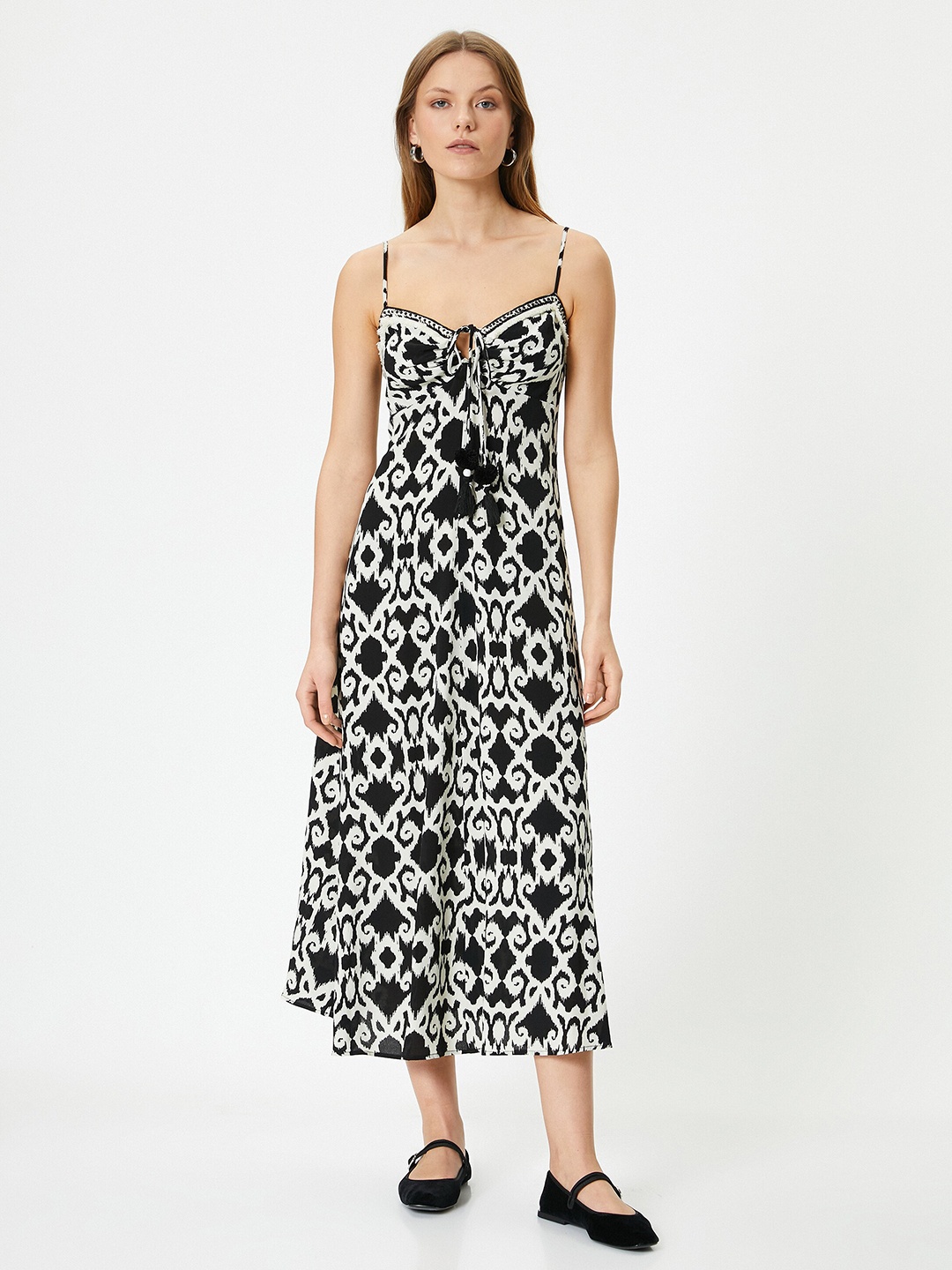 

Koton Geometric Print A-Line Midi Dress, Black