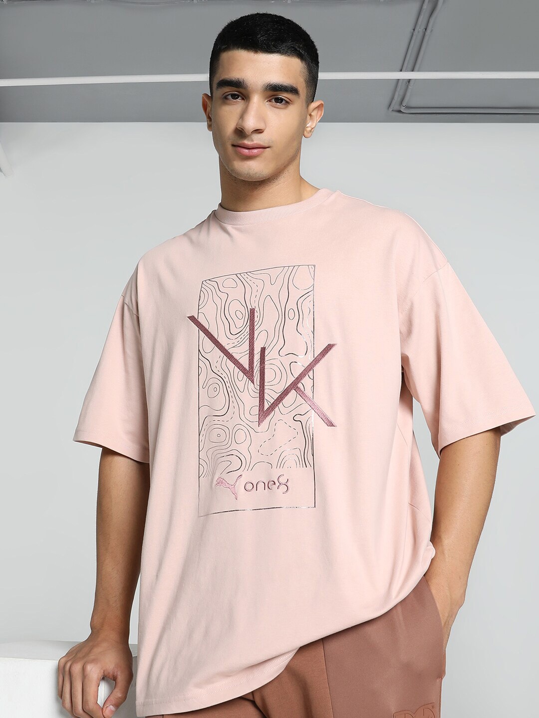 

one8 x PUMA Signature Pure Cotton Oversized T-shirt, Pink