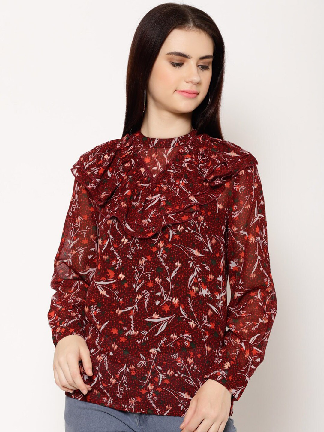 

HOUSE OF KKARMA Floral Printed Top, Maroon