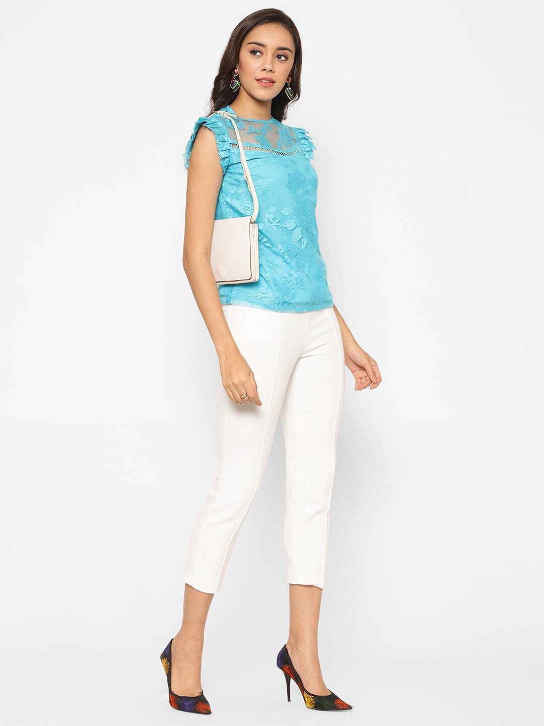 

HOUSE OF KKARMA Self Design Round Neck Top, Blue