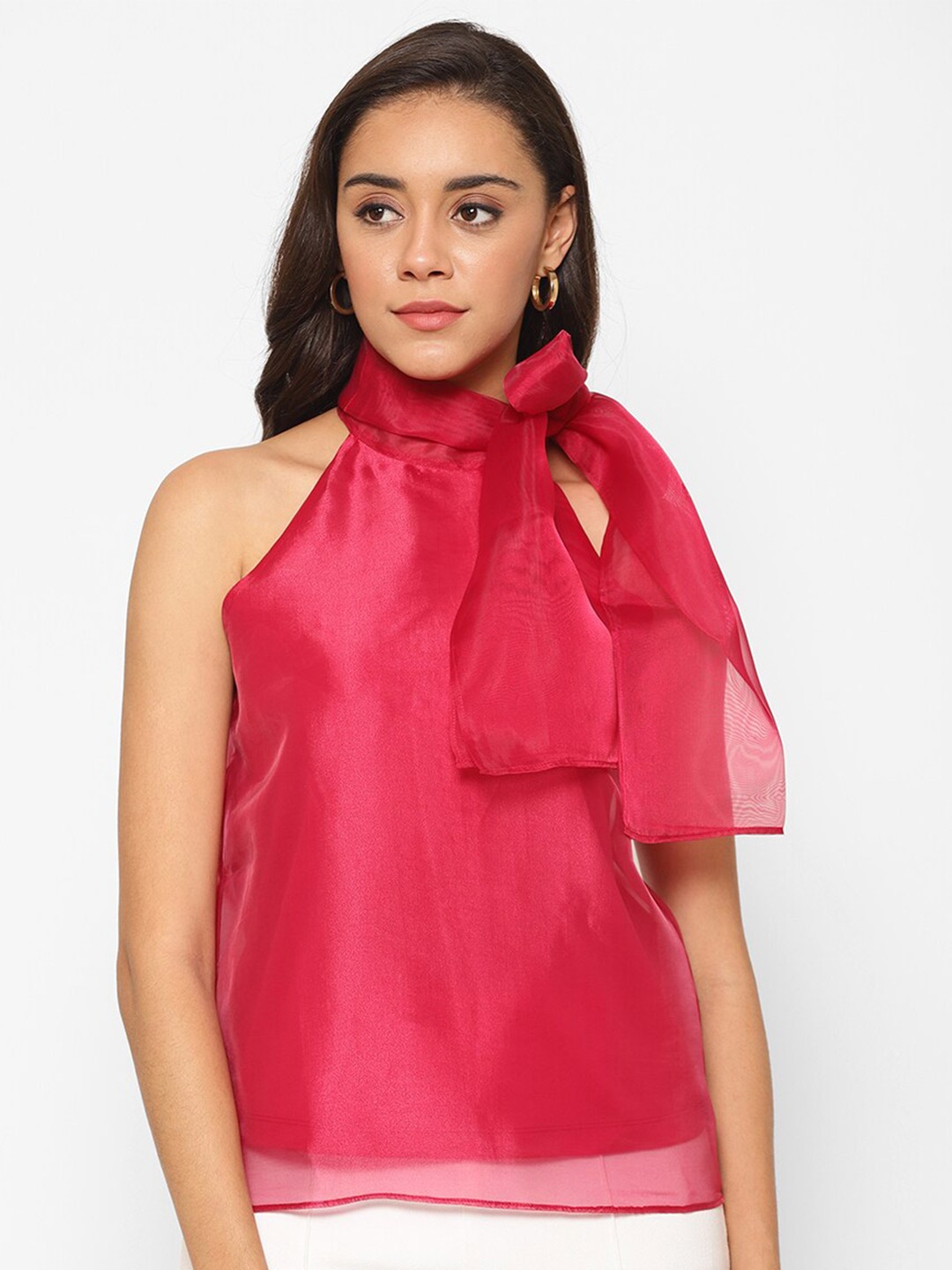 

HOUSE OF KKARMA Halter Neck Regular Tie-Up Detail Top, Pink