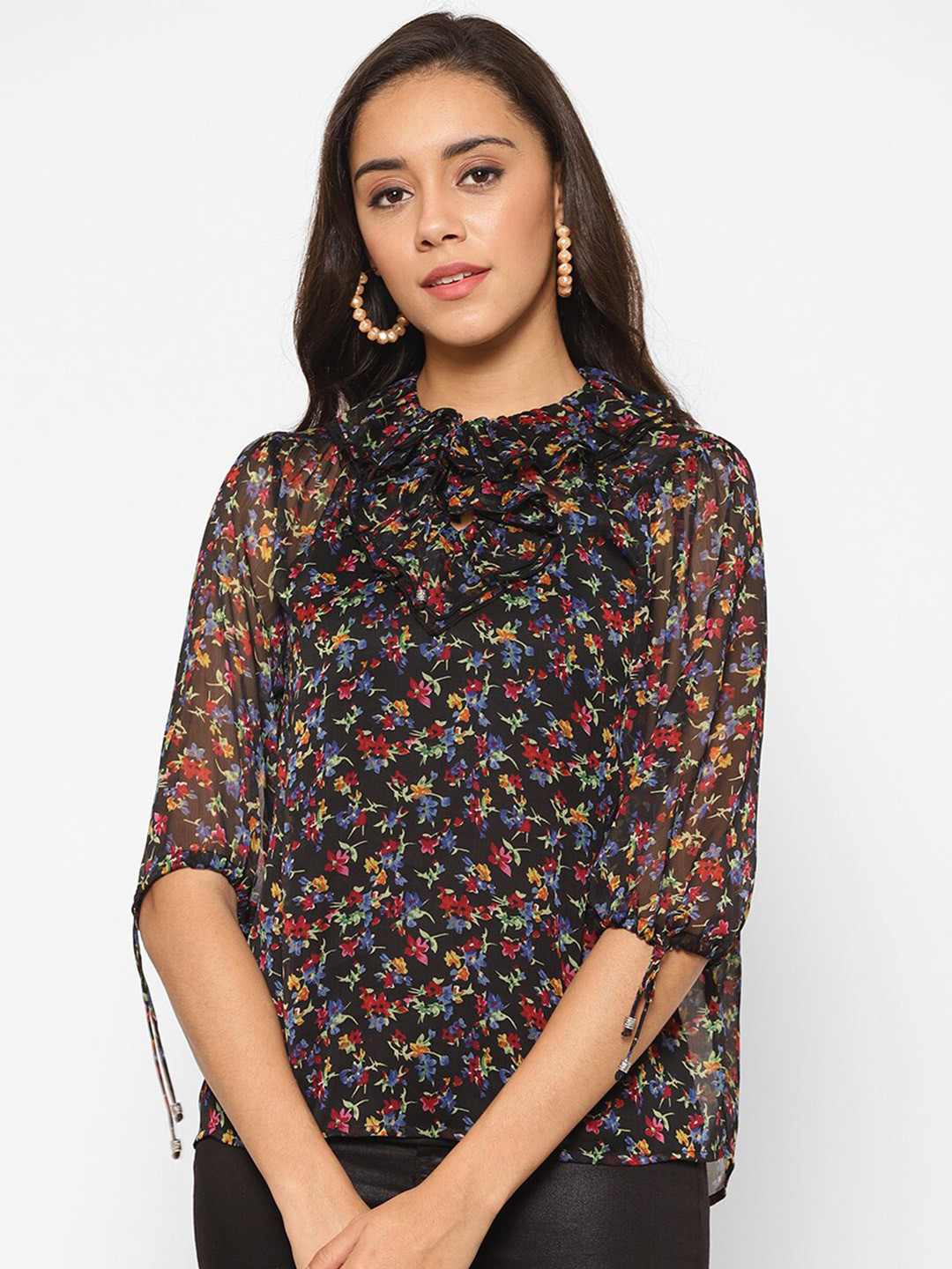 

HOUSE OF KKARMA Floral Printed Top, Black