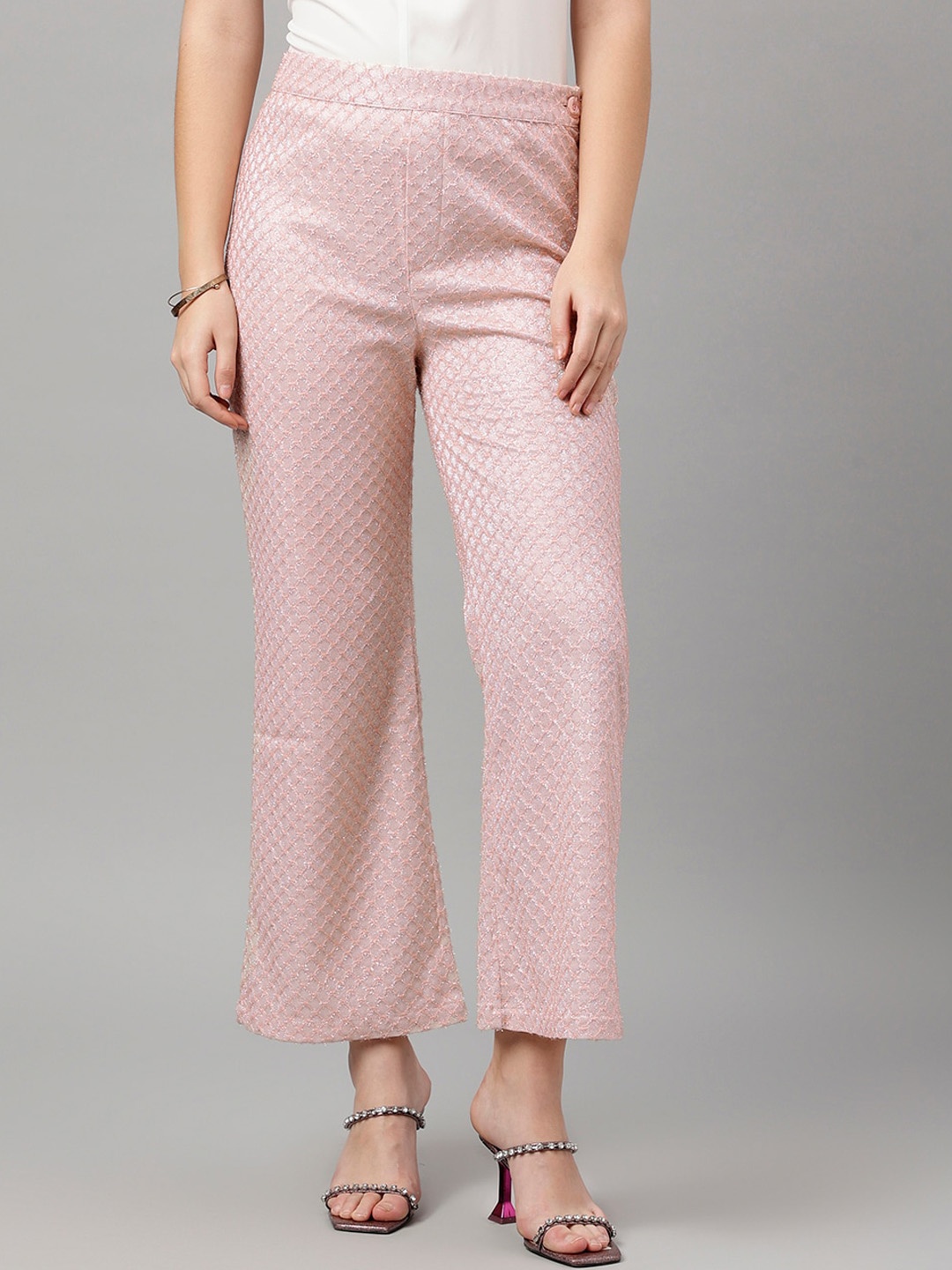 

I Love She Women Relaxed Self Design Straight Leg High-Rise Parallel Trousers, Pink