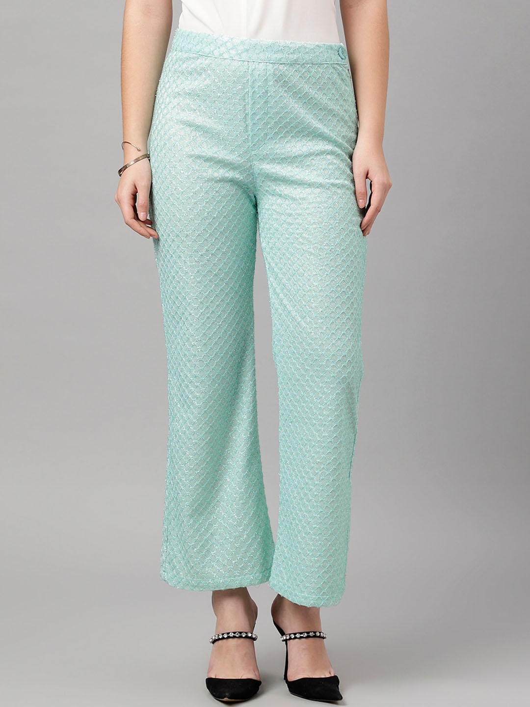 

I Love She Women Relaxed Self Design Straight Leg High-Rise Parallel Trousers, Green