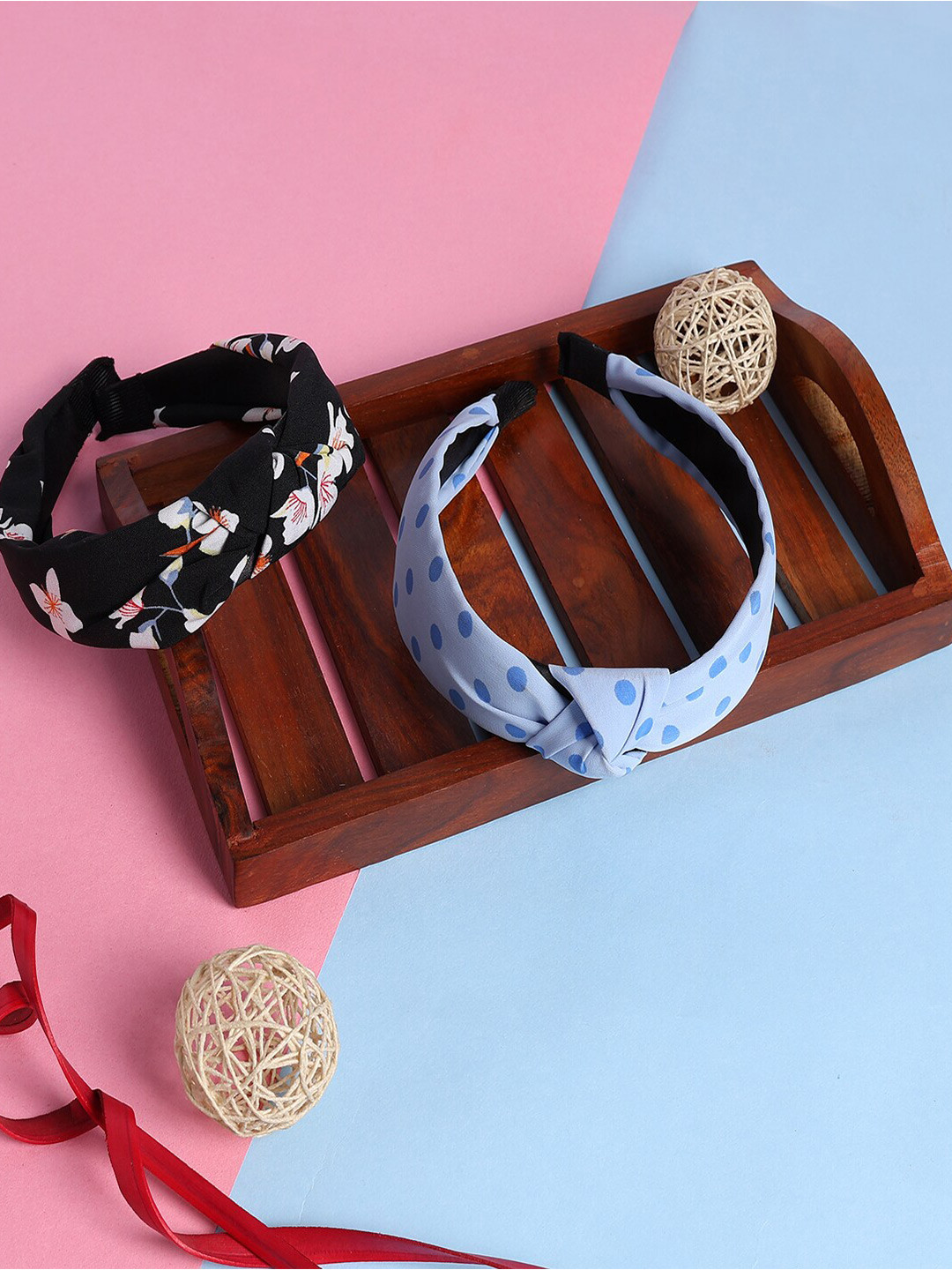 

Jewelz Girls Set of 2 Printed Cross Knot Hairband, Blue