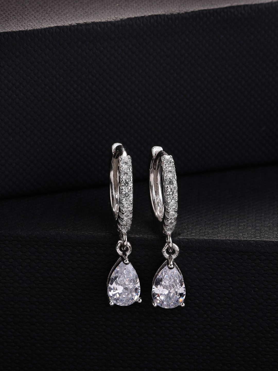 

PRIONI 925 Sterling Silver Rhodium-Plated CZ-Studded Solitaire Drop Earrings