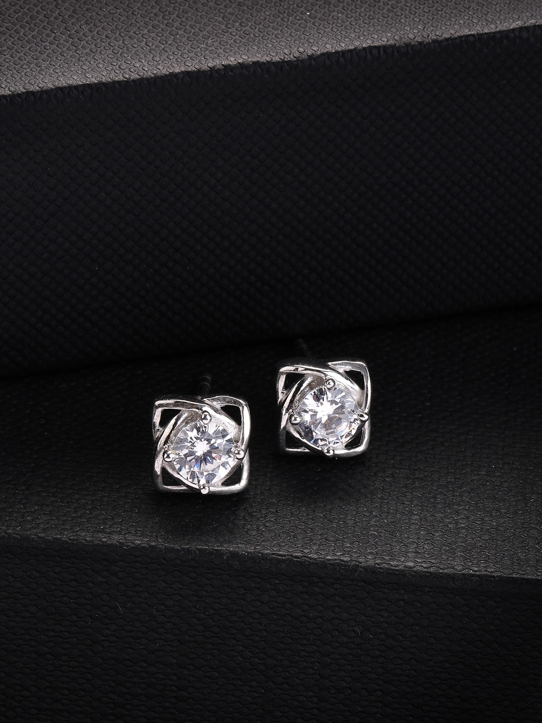 

PRIONI 925 Sterling Silver Rhodium-Plated Solitaire CZ-Studded Classic Earrings