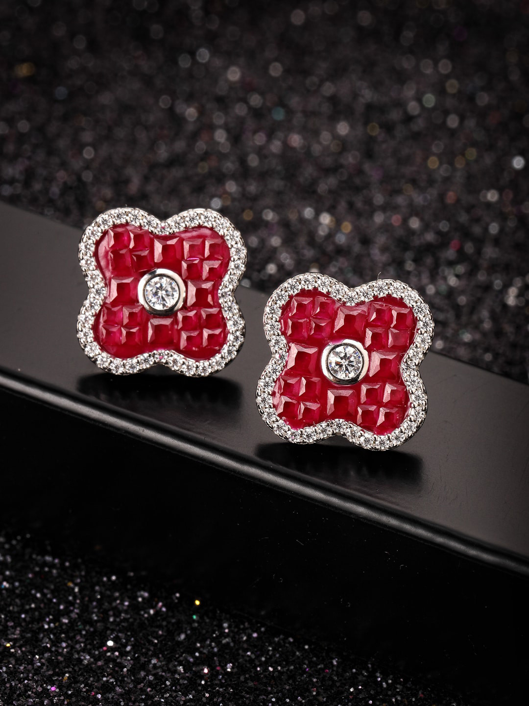 

PRIONI Rhodium-Plated 925 Sterling Silver Cubic Zirconia-Studded Studs Earrings