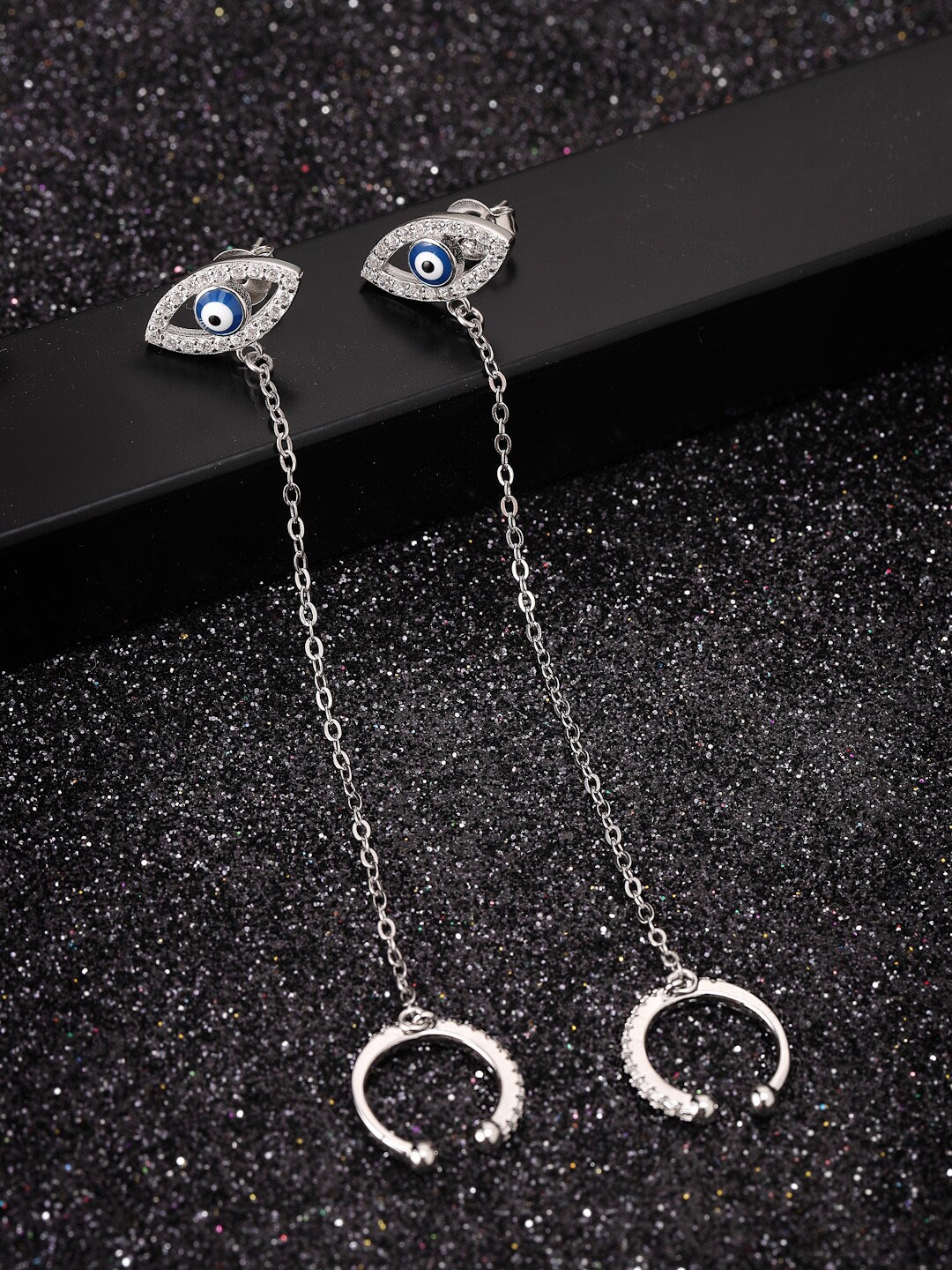 

PRIONI 925 Sterling Silver Rhodium-Plated CZ-Studded Ear Cuff Earrings