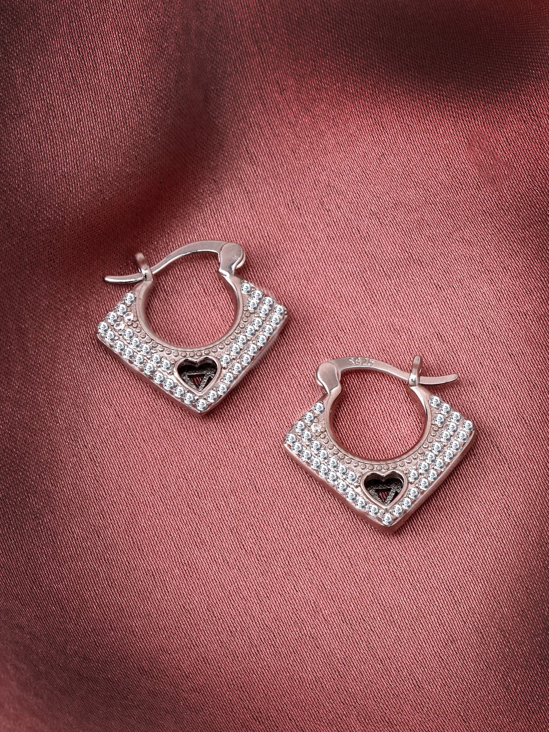 

PRIONI Symbol Of Love 925 Sterling Silver Rhodium-Plated CZ-Studded Hoop Earrings