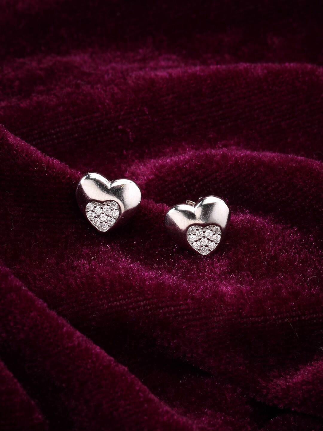 

PRIONI Rhodium-Plated 925 Sterling Silver Cubic Zirconia Heart Shaped Studs