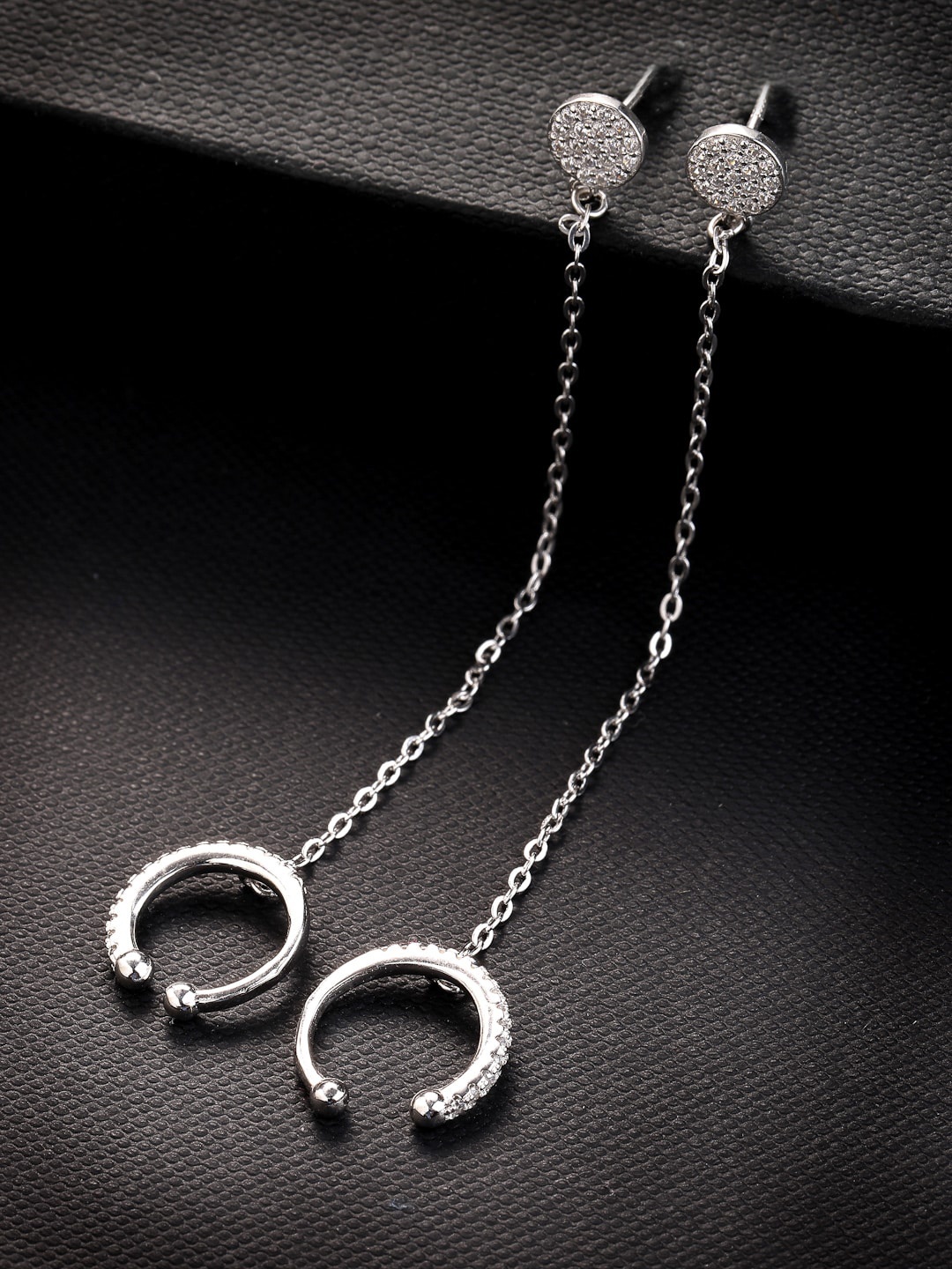 

PRIONI 925 Sterling Silver Rhodium-Plated CZ-Studded Ear Cuff Earrings