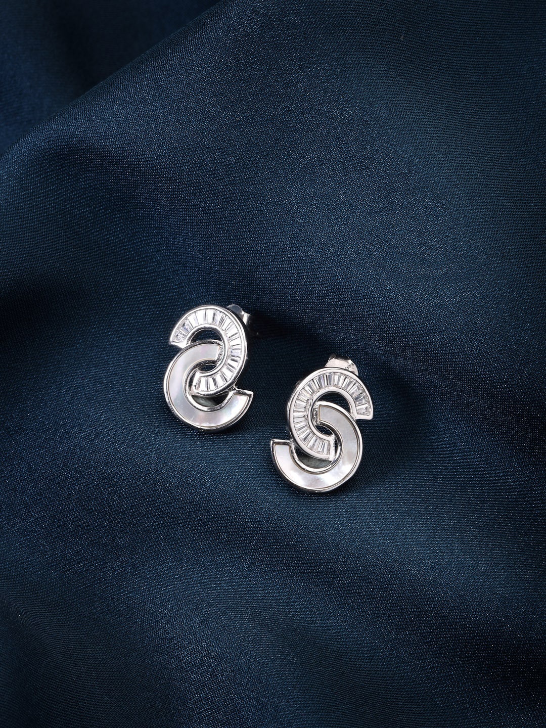 

PRIONI 925 Sterling Silver Rhodium-Plated CZ Studs Earrings