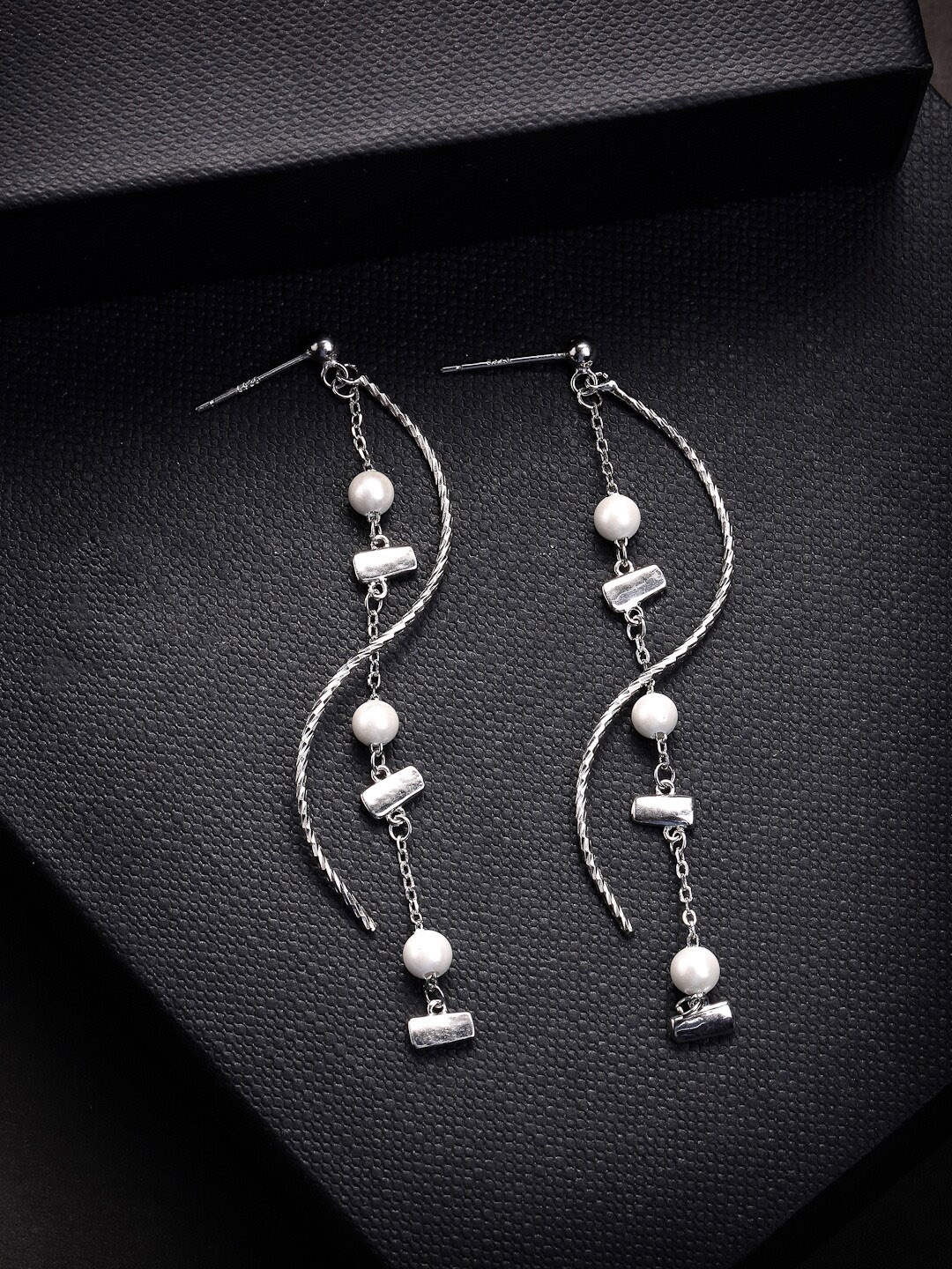 

PRIONI 925 Sterling Silver Rhodium-Plated Shell Pearls Drop Earrings
