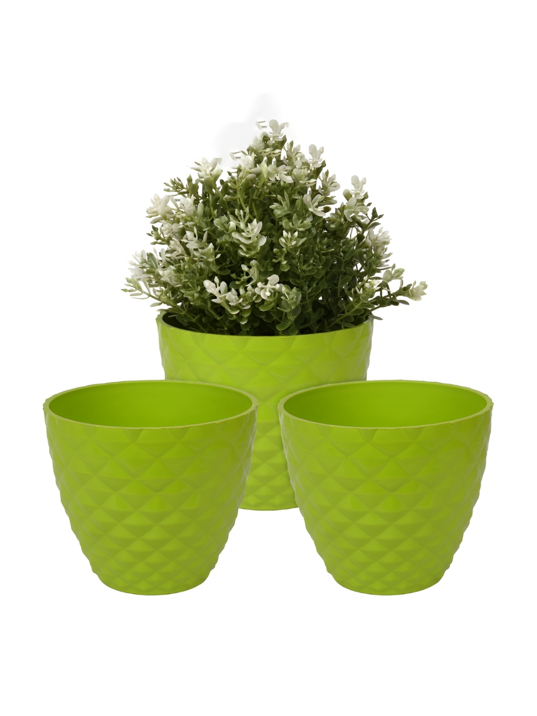 

Kuber Industries 3 Pieces Green Diamond Flower Planters