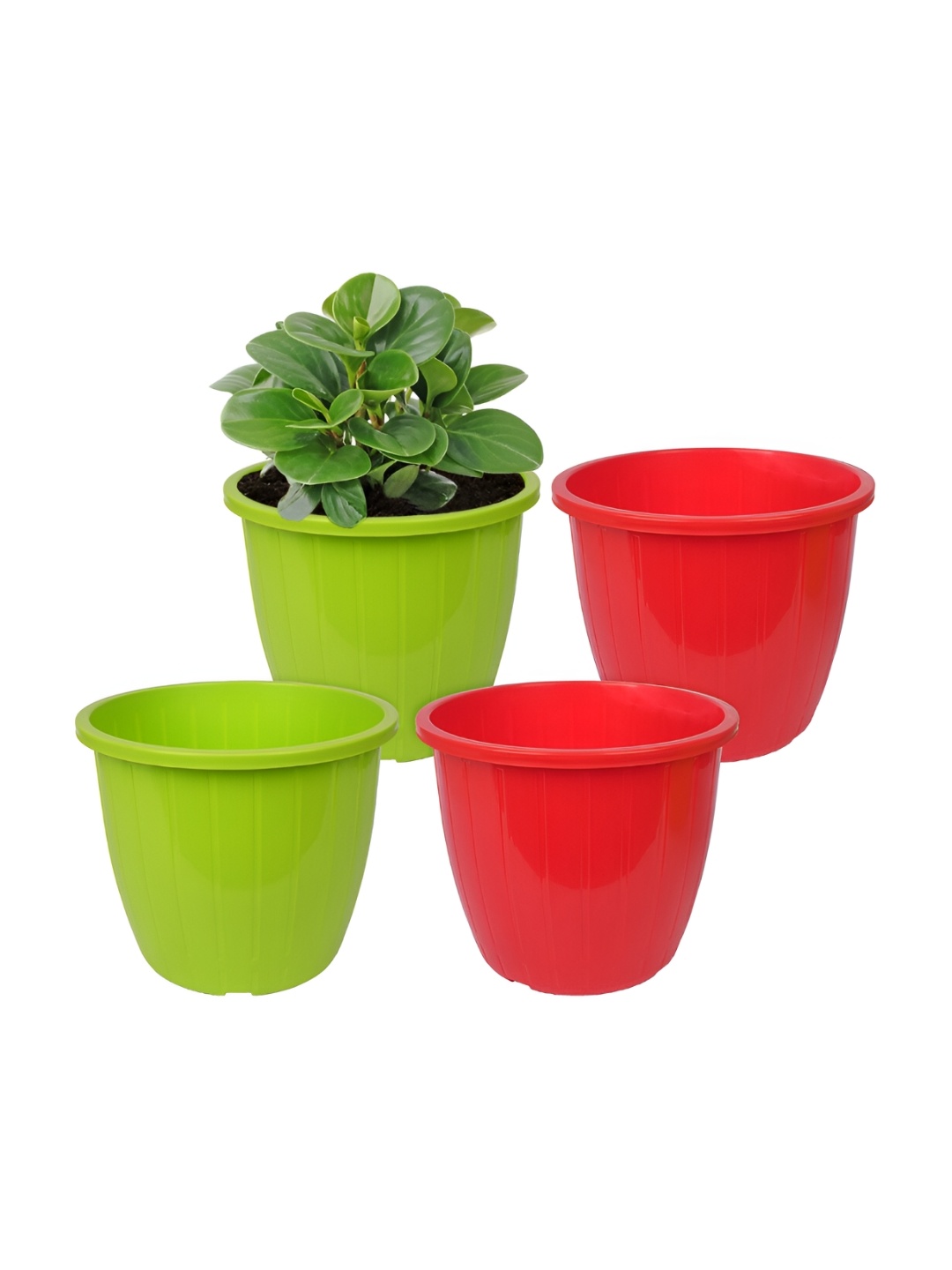 

Kuber Industries Green & Red 4 Pieces Textured Duro Flower Planters