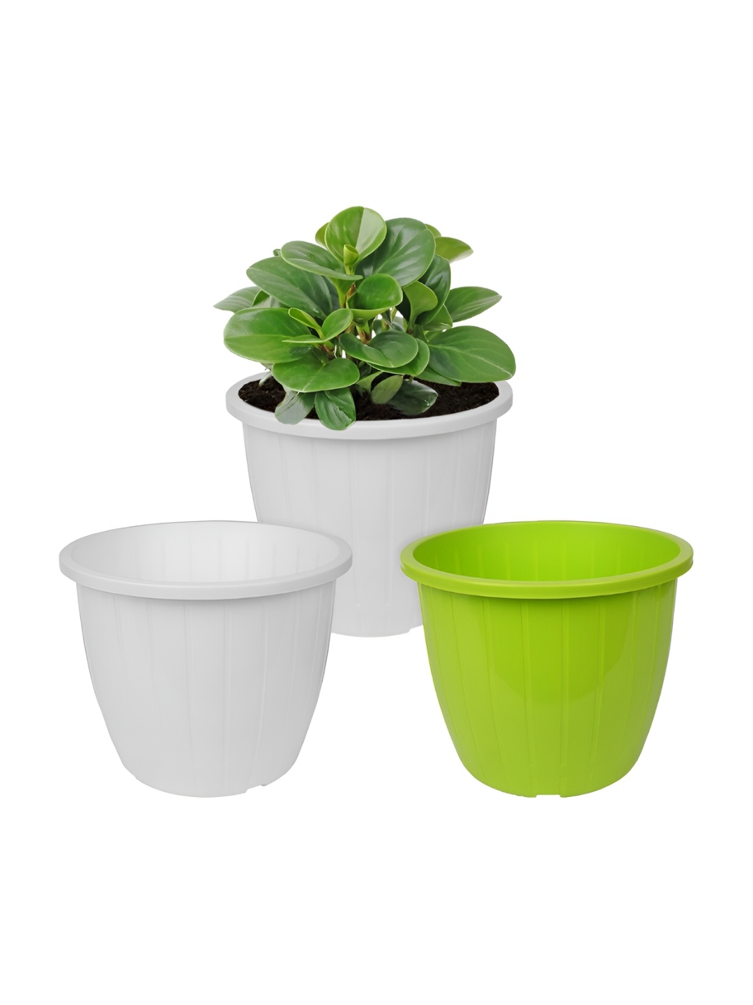 

Kuber Industries White & Green 3 Pieces Duro Flower Planters