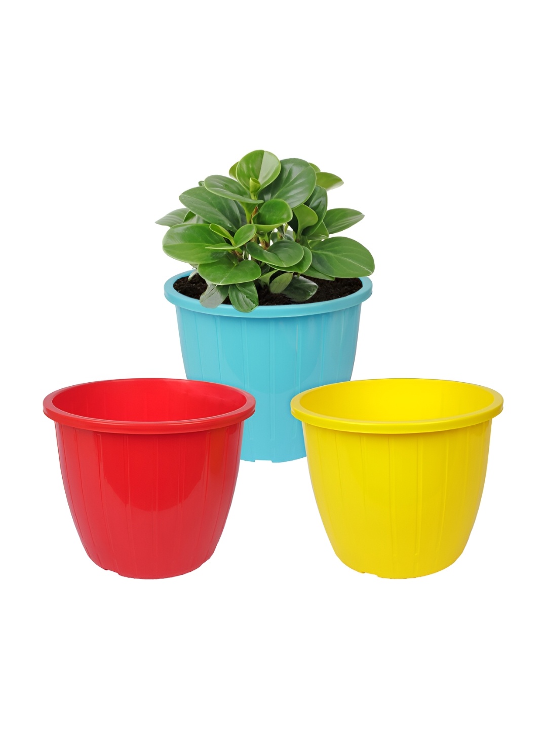 

Kuber Industries Blue & Red 3 Pieces Textured Duro Flower Planters, Yellow