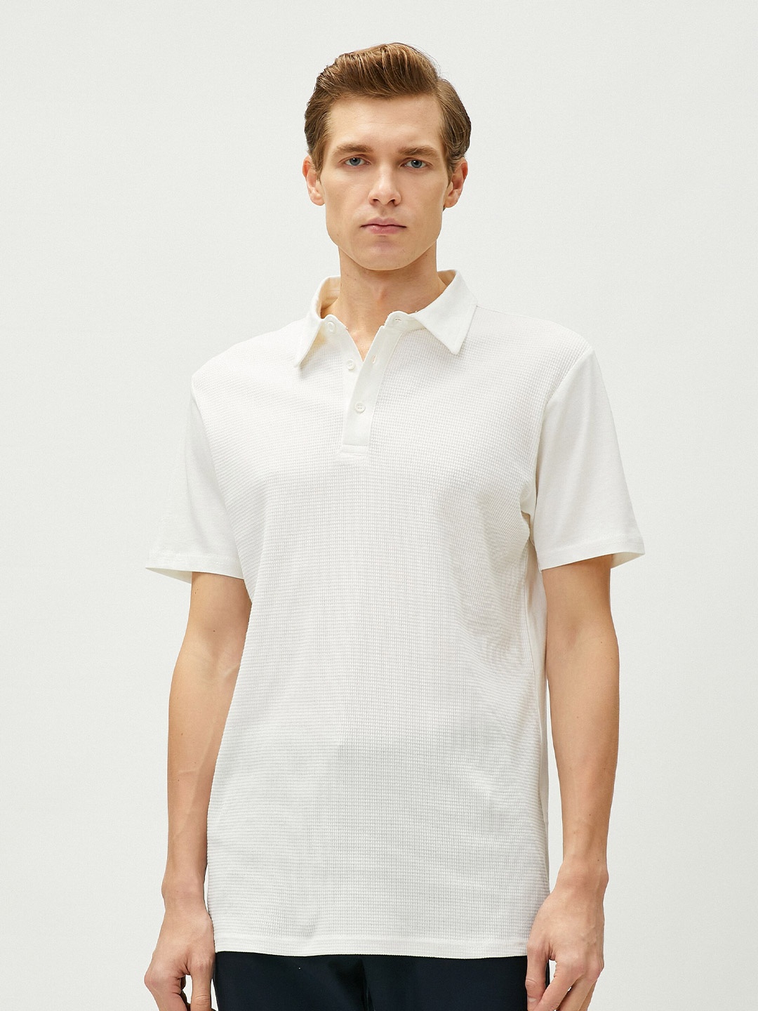 

Koton Self Design Polo Collar Pure Cotton Slim Fit T-shirt, White
