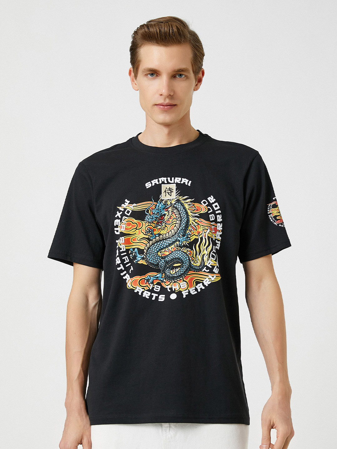 

Koton Graphic Printed Round Neck Cotton Regular Fit T-shirt, Black