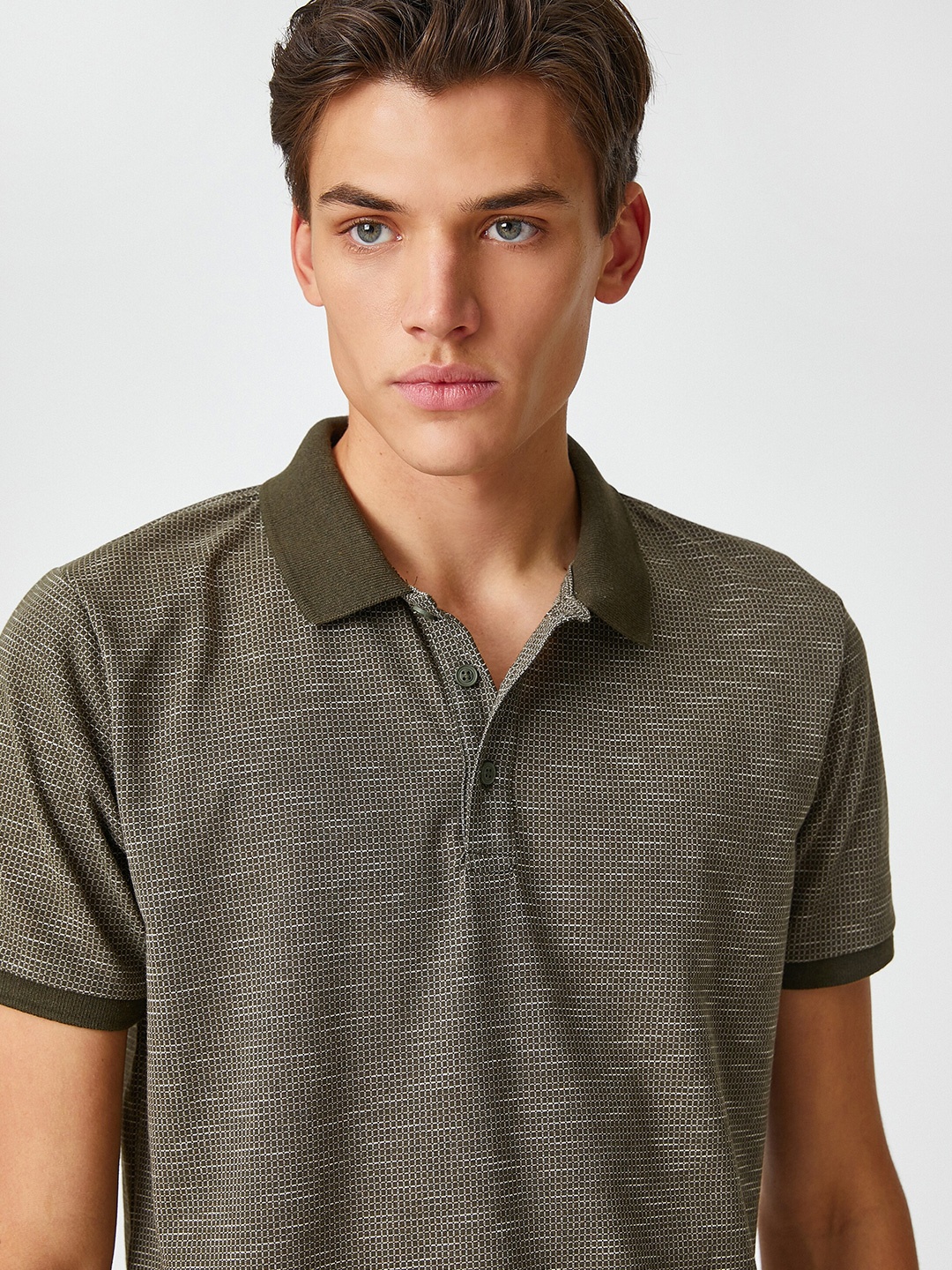 

Koton Micro Ditsy Printed Polo Collar Slim Fit T-Shirt, Olive