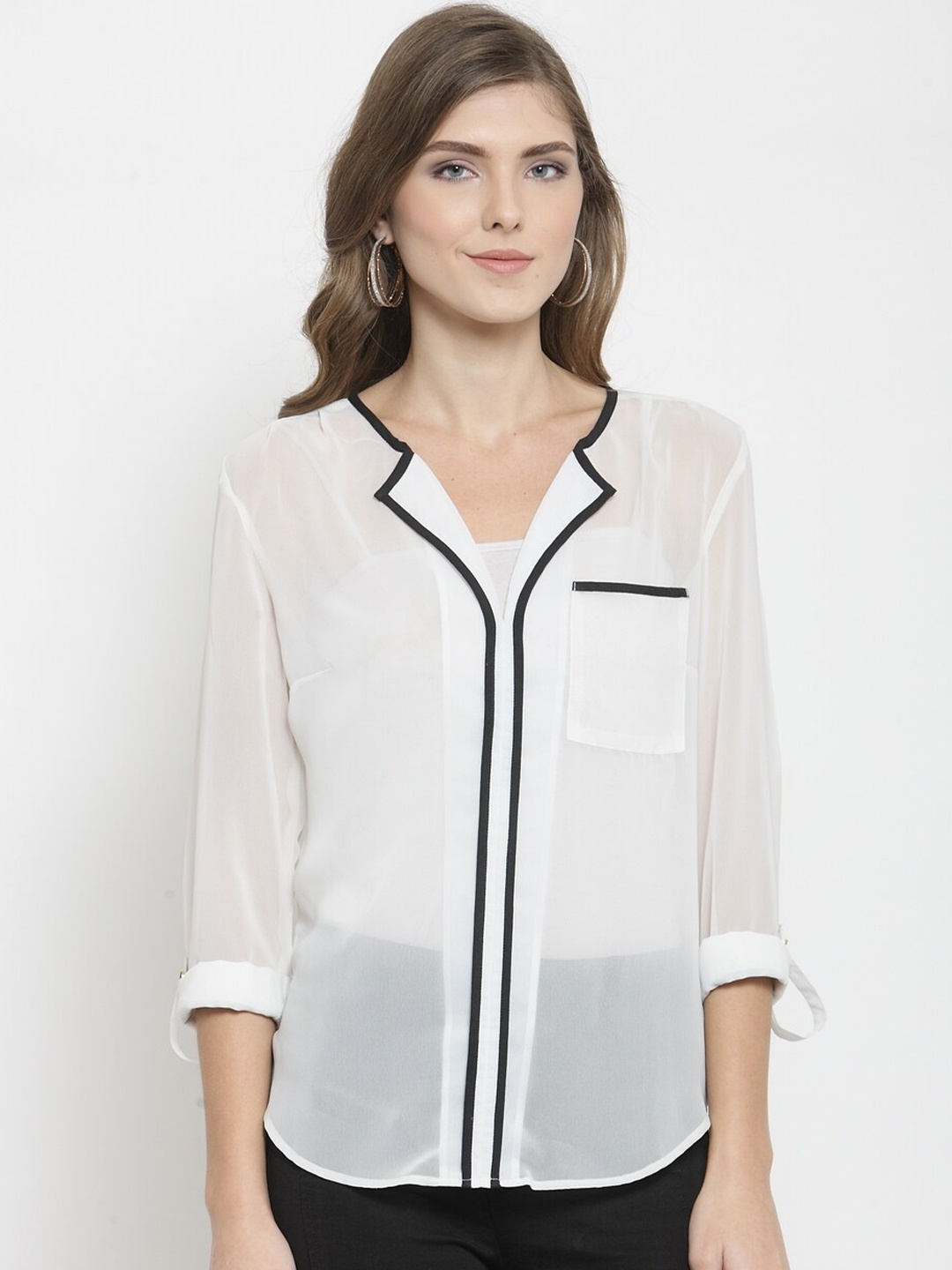 

Purple State Georgette Shirt Style Top, White
