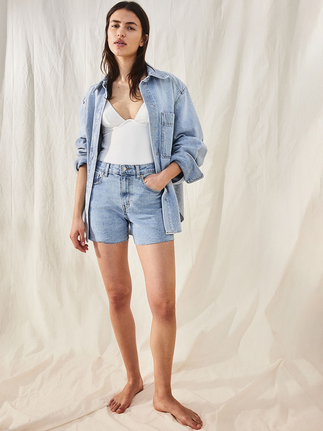 

H&M Women Skinny High Denim Shorts, Blue